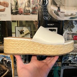 New White Platform Espadrille Sandals Memory Foam Cushion Sole Womens Size 10